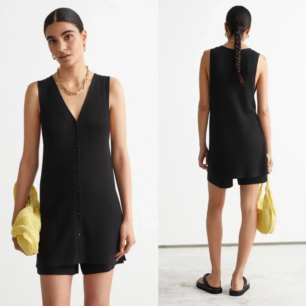 NEW & Other Stories Long Ribbed Knit Sweater Vest Top w/ Side Slits XS